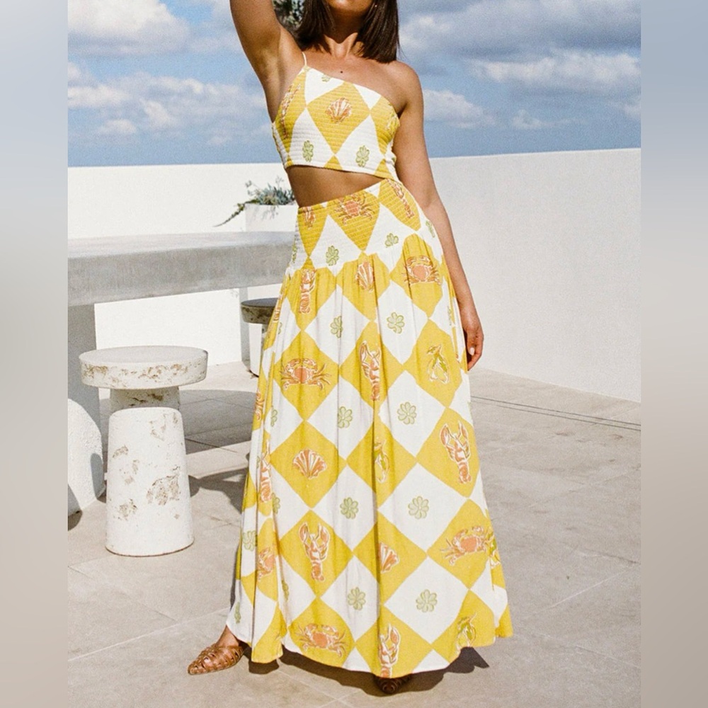Sabo Skirt Yellow and White Diamond Print Maxi Skirt